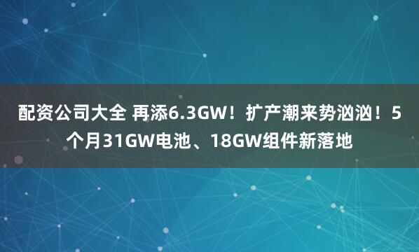 配资公司大全 再添6.3GW！扩产潮来势汹汹！5个月31GW电池、18GW组件新落地